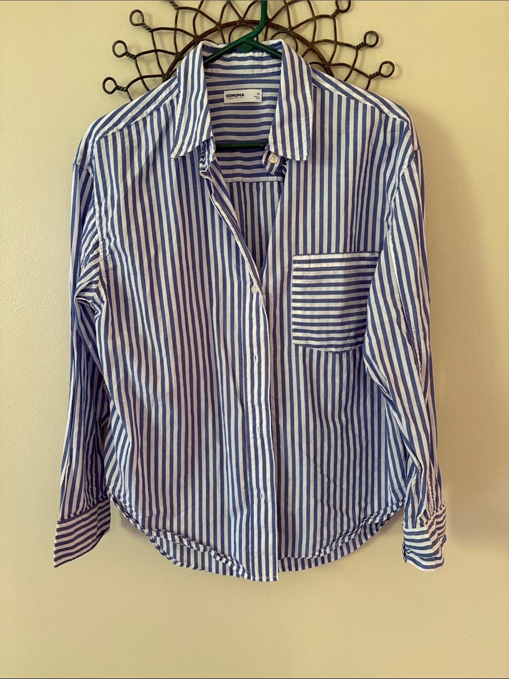 Sonoma Blue and White lightweight Vertical Stripe Casual Button-Down Shirt